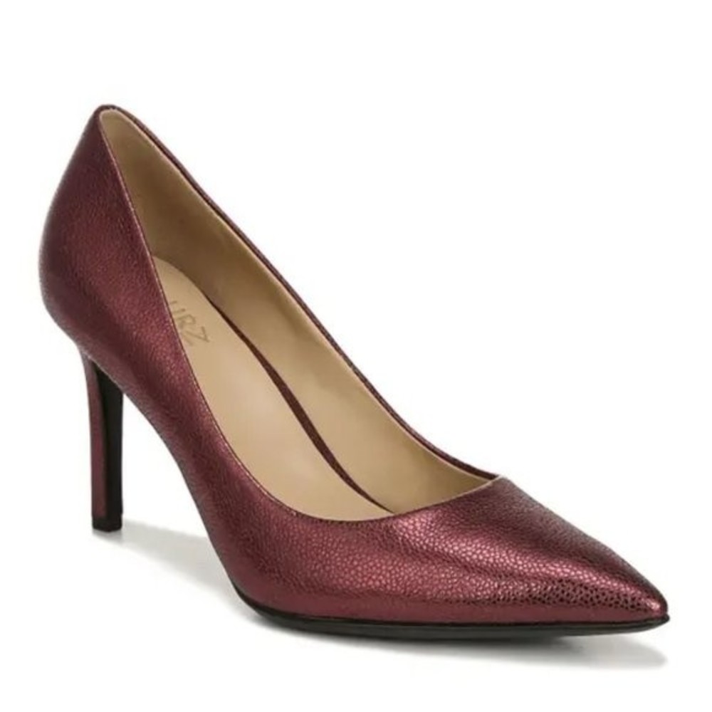 11N 11 NARROW WIDTH Naturalizer Womens Anna Metallic Cranberry Red Leather Heels